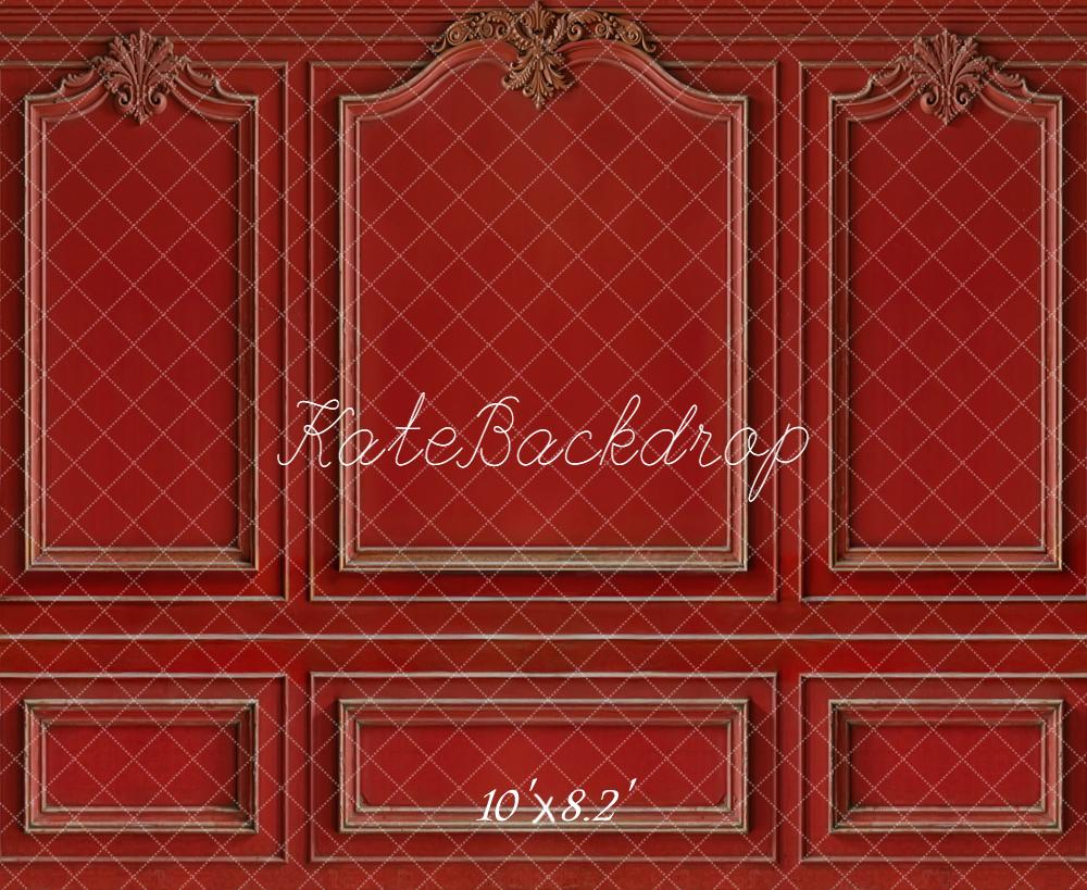 Kate Red Ornate Moulding Vintage Wall Fleece Backdrop Designed by Kate Image - Image 3