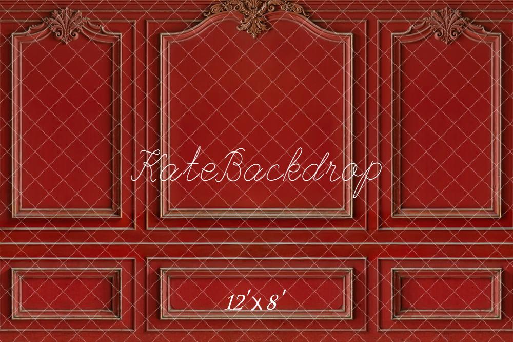 Kate Red Ornate Moulding Vintage Wall Fleece Backdrop Designed by Kate Image - Image 4