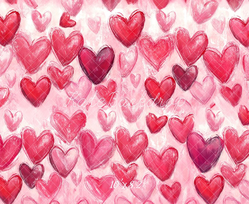 Kate Red Pink Painted Hearts Fleece Backdrop Designed by Chain Photography - Image 3