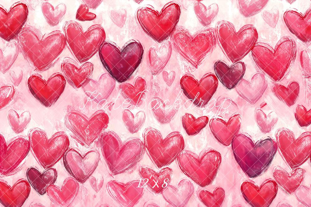 Kate Red Pink Painted Hearts Fleece Backdrop Designed by Chain Photography - Image 4