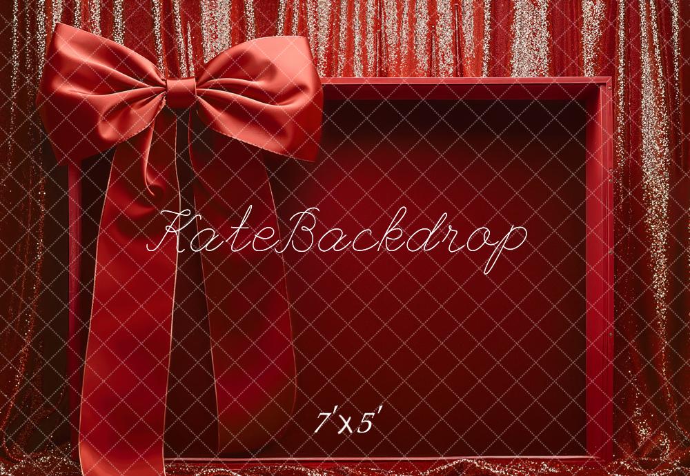 Kate Red Ribbon Gift Box Glitter Backdrop Designed by Emetselch