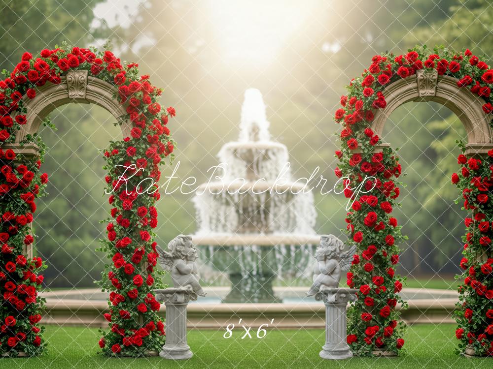 Kate Red Roses Arch Fountain Fleece Backdrop Designed by Patty Robert