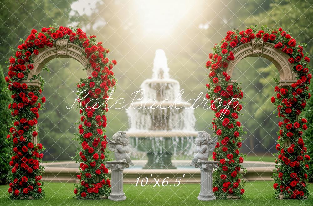 Kate Red Roses Arch Fountain Fleece Backdrop Designed by Patty Robert - Image 2