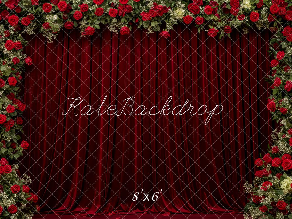 Kate Red Roses Curtain Garland Fleece Backdrop Designed by Patty Robert