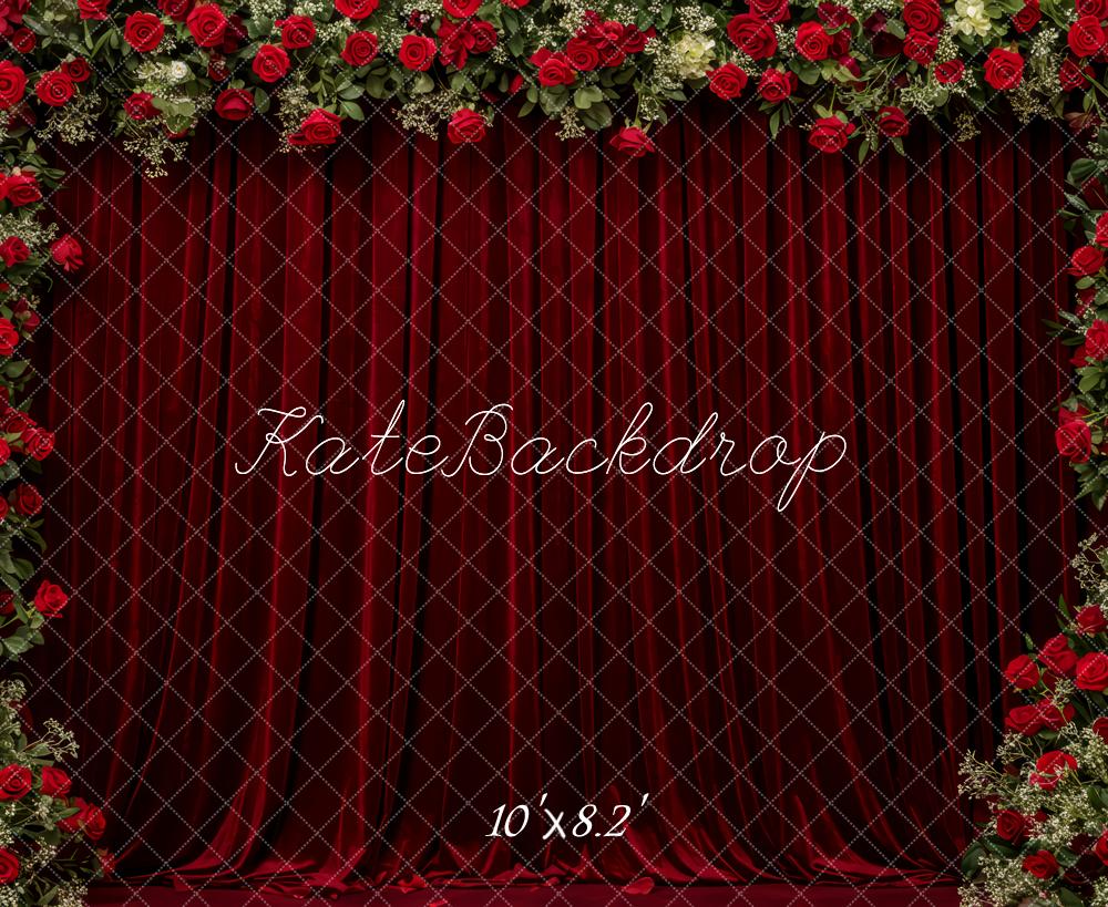 Kate Red Roses Curtain Garland Fleece Backdrop Designed by Patty Robert - Image 3