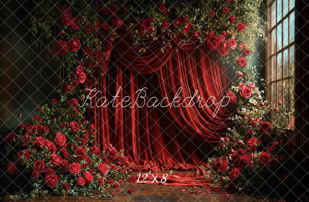 Kate Red Roses Drapery Window Backdrop Designed by Emetselch - Image 8