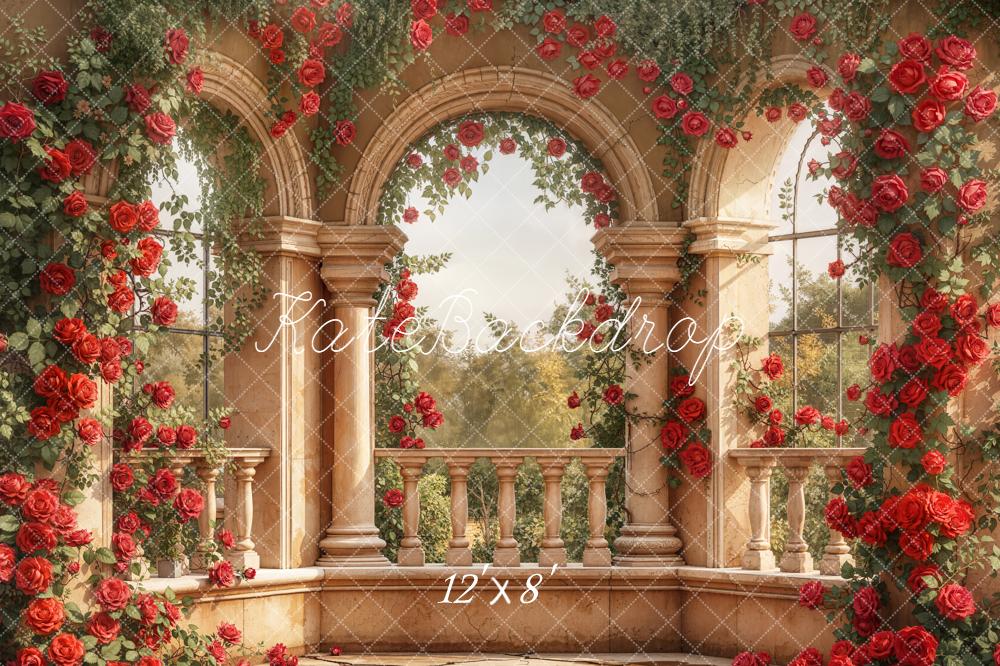 Kate Red Roses Stone Balcony Arches Backdrop Designed by Emetselch - Image 8