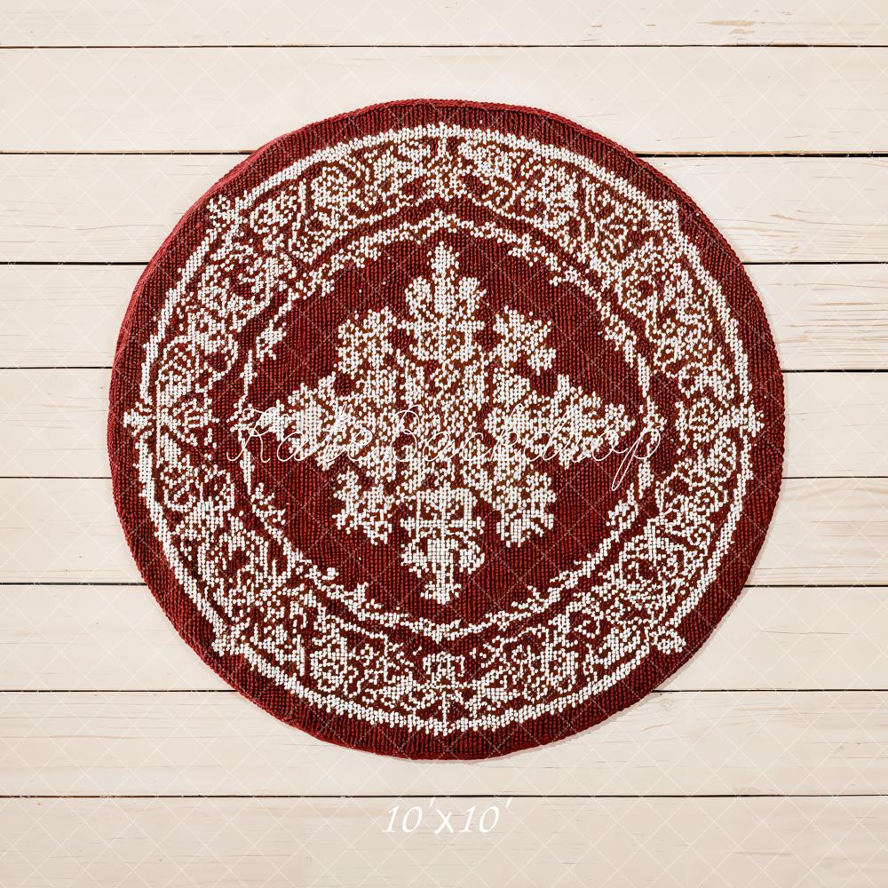 Kate Red Round Rug White Plank Floor Backdrop Designed by Emetselch - Image 6