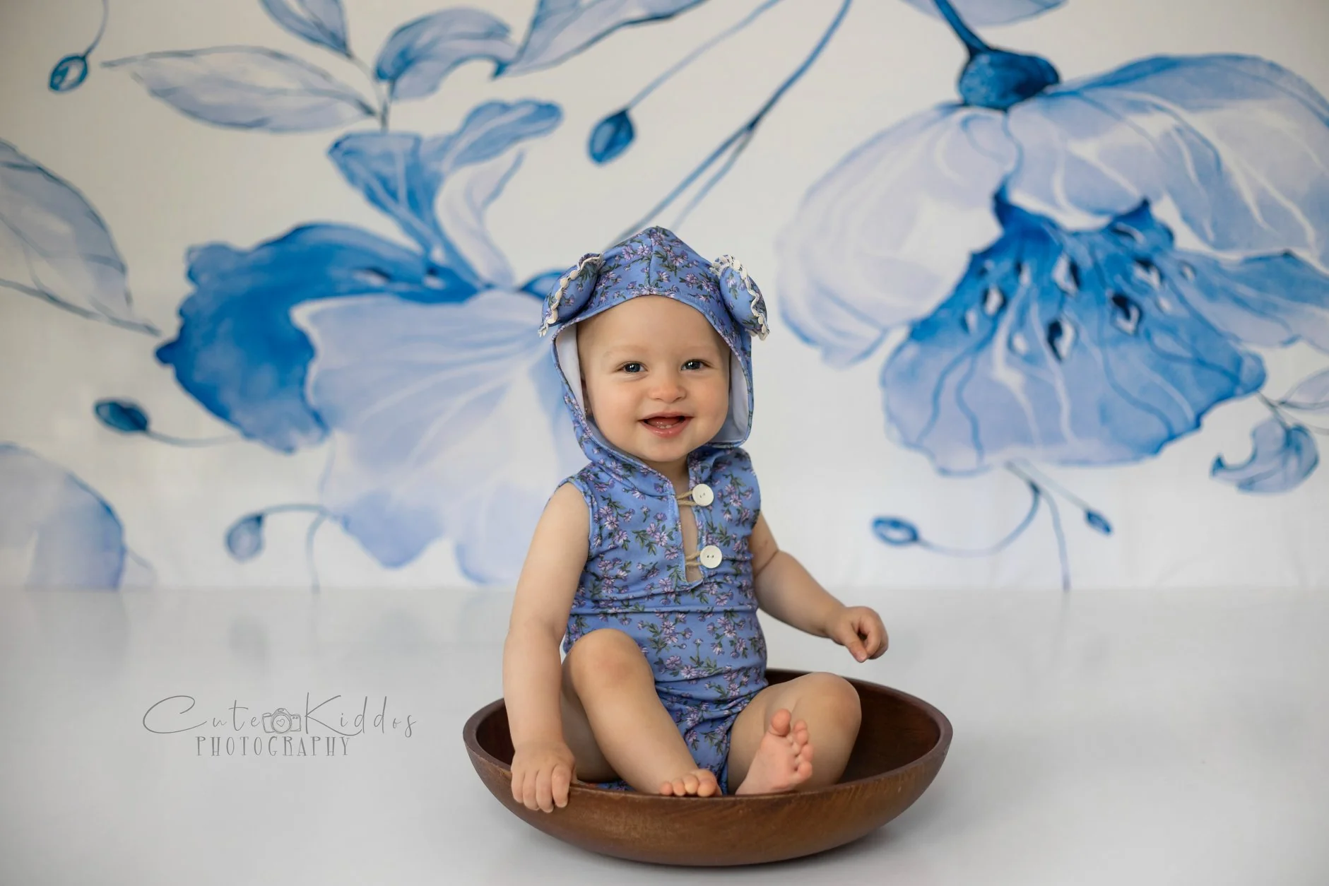 Kate Retro Blue Flower Backdrop for Photography