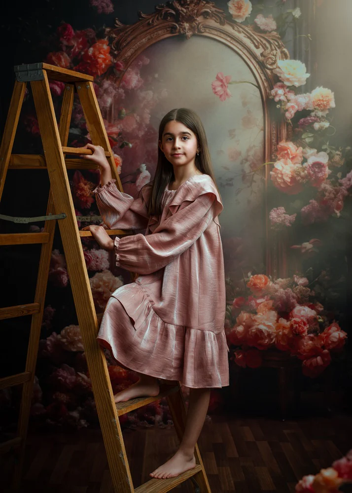Kate Retro Flower Mirror Backdrop Designed by Chain Photography
