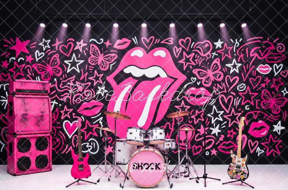 Kate Rock Band Pink Butterflies Stars Graffiti Fleece Backdrop Designed by Patty Robert - Image 2
