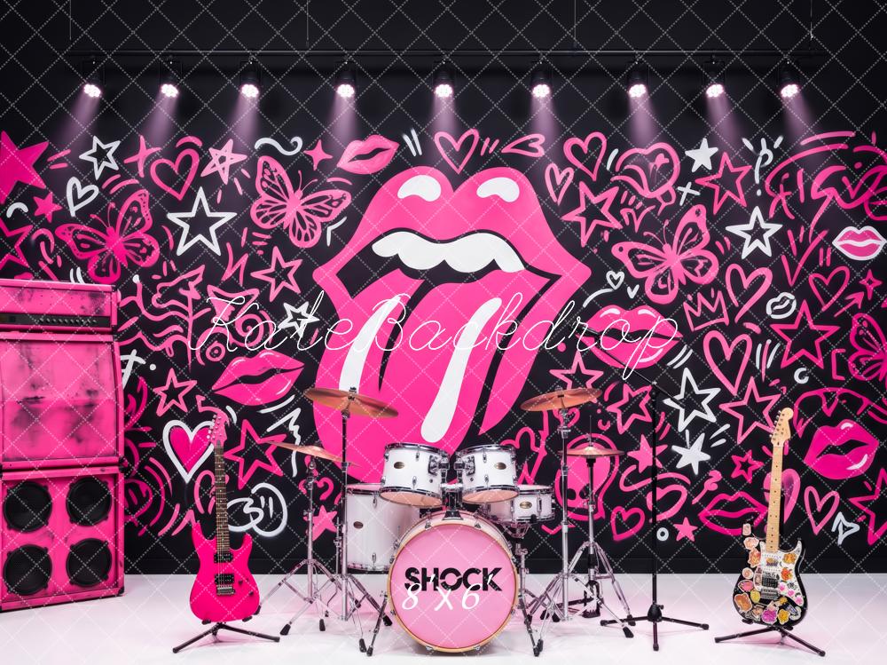 Kate Rock Band Pink Lips Stars Butterflies Graffiti Backdrop Designed by Patty Robert - Image 3