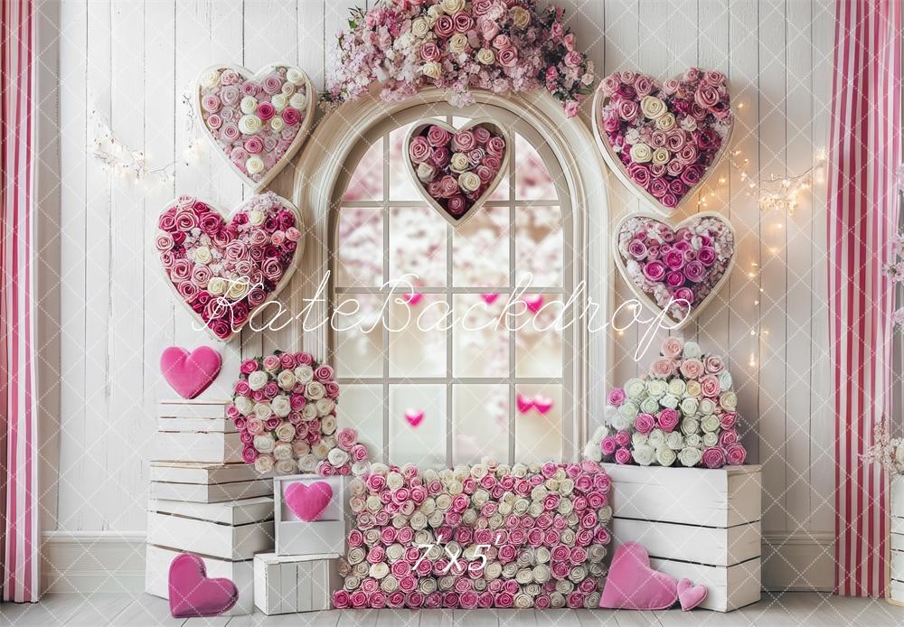 Kate Romantic Heart Roses Window Backdrop Designed by Mini MakeBelieve