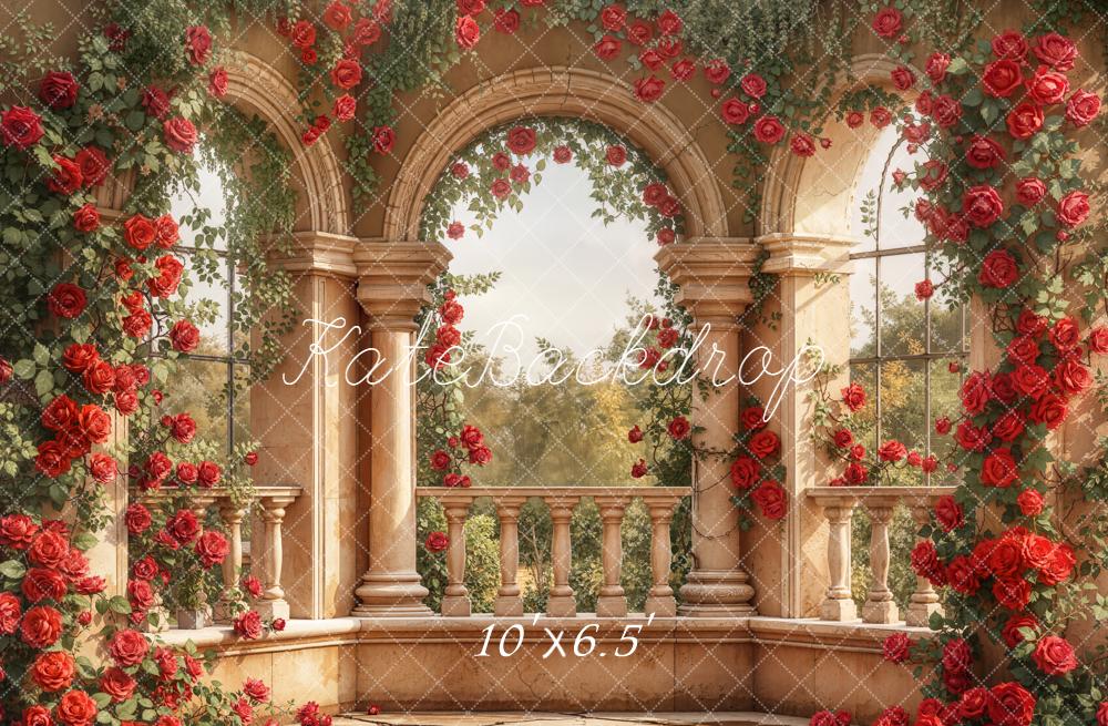 Kate Spring Rose Arch Stone Columns Fleece Backdrop Designed by Emetselch - Image 2