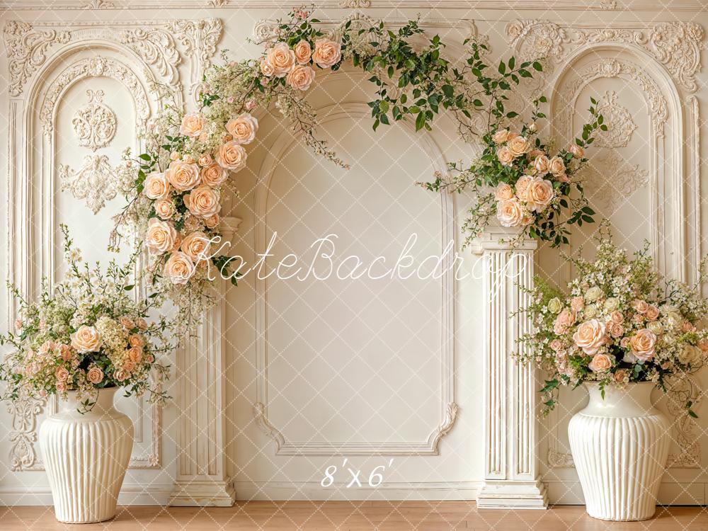 Kate Roses Arch Ornate Cream Wall Fleece Backdrop Designed by Emetselch