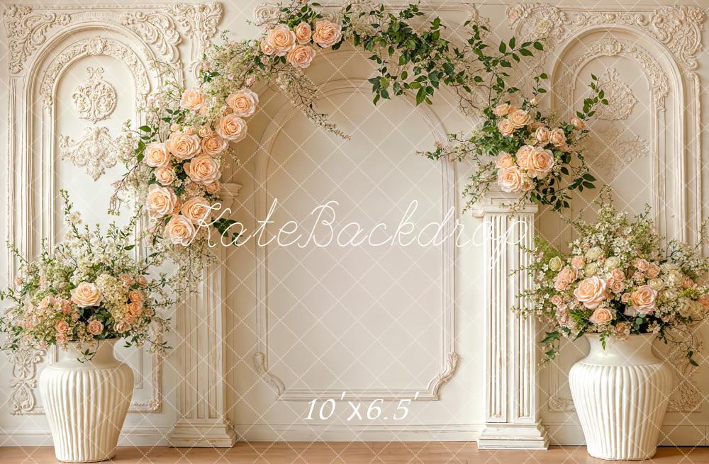 Kate Roses Arch Ornate Cream Wall Fleece Backdrop Designed by Emetselch - Image 2