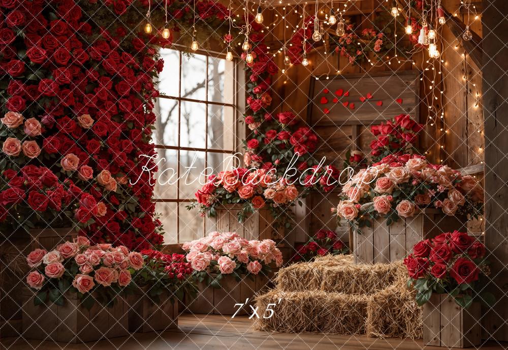 Kate Valentine Roses Hay Bales Wooden Barn Backdrop Designed by Emetselch