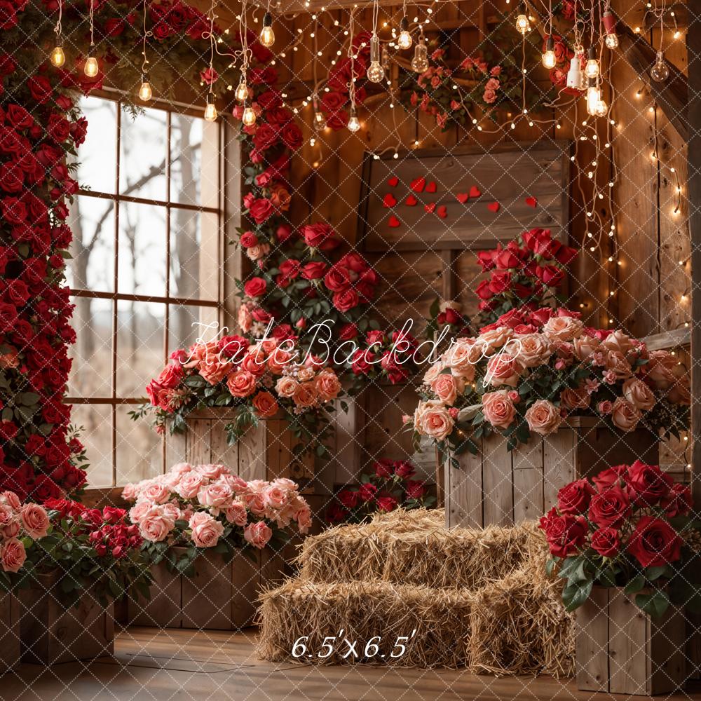 Kate Valentine Roses Hay Bales Wooden Barn Backdrop Designed by Emetselch - Image 2
