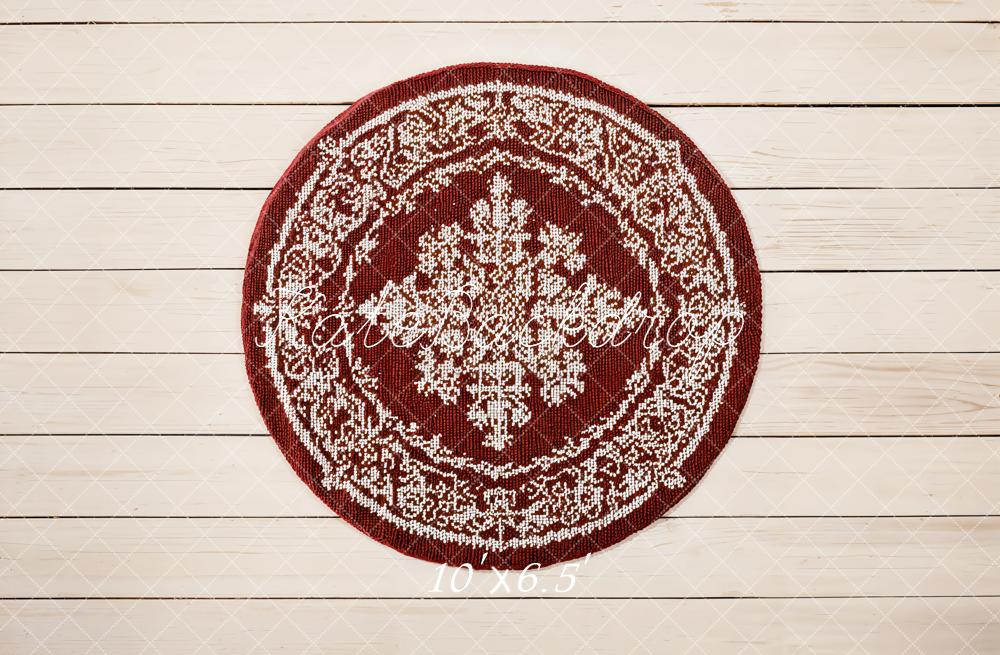 Kate Round Red Rug White Wood Planks Fleece Backdrop Designed by Emetselch