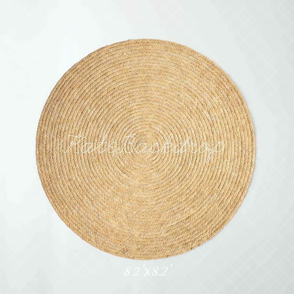 Kate Round Straw Rug White Grid Backdrop Designed by Mini MakeBelieve - Image 5