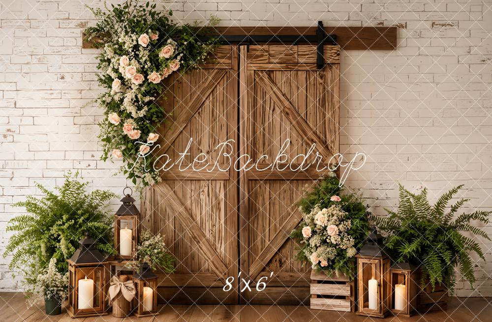 Kate Rustic Barn Door Floral Lanterns Fleece Backdrop Designed by Emetselch