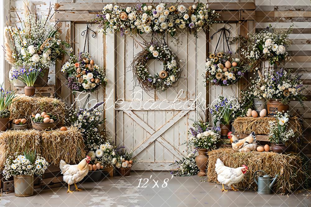 Kate Easter Rustic Barn Hay Chickens Backdrop Designed by Emetselch - Image 8