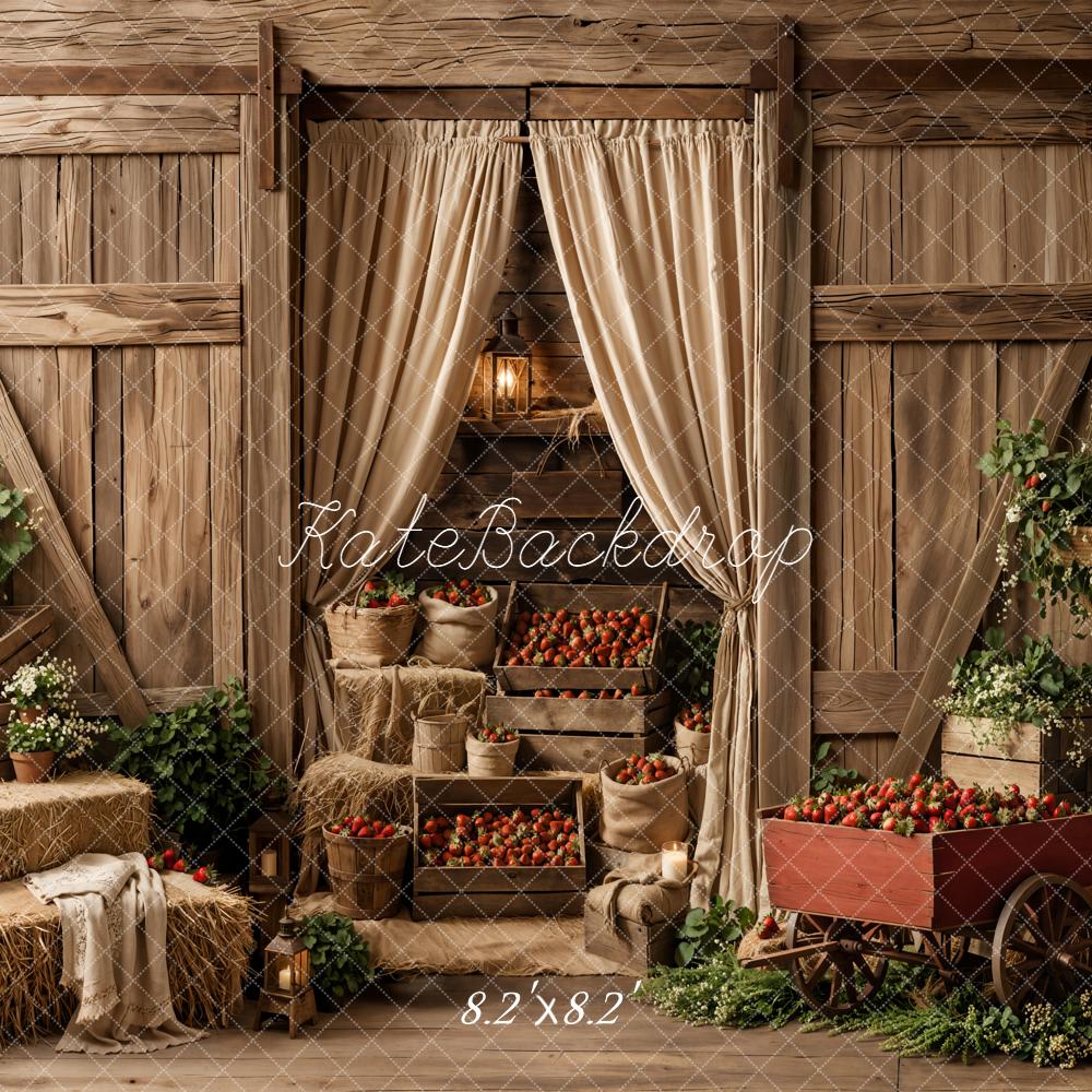 Kate Spring Rustic Barn Strawberries Hay Bale Backdrop Designed by Emstselch - Image 5