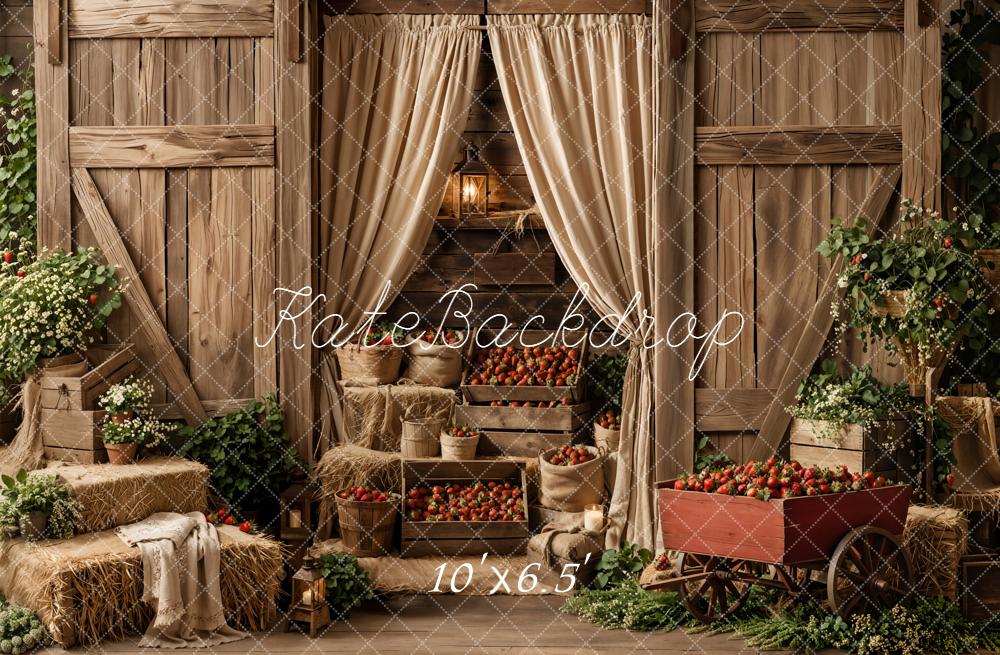 Kate Rustic Barn Strawberries Wooden Crates Fleece Backdrop Designed by Emstselch - Image 2