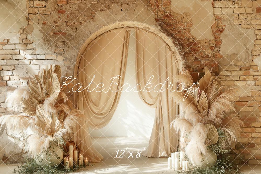 Kate Rustic Brick Arch Pampas Candles Fleece Backdrop Designed by Emetselch - Image 4