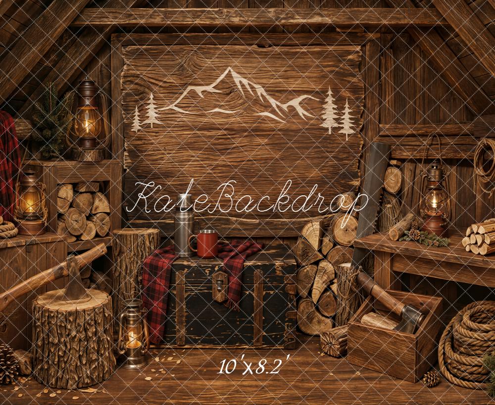 Kate Rustic Cabin Wood Logs Mountain Fleece Backdrop Designed by Emetselch - Image 3