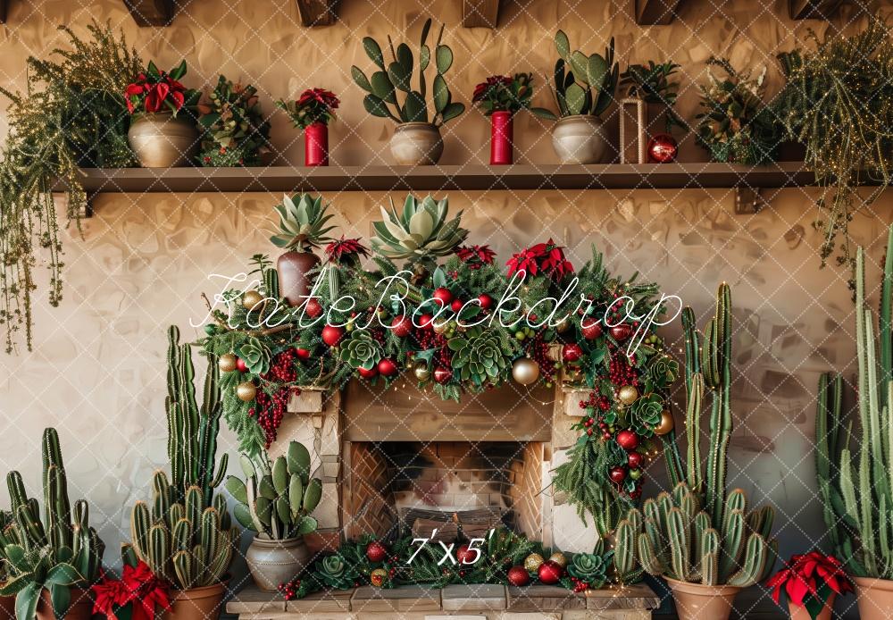 Kate Rustic Christmas Cactus Fireplace Backdrop Designed by Patty Robert