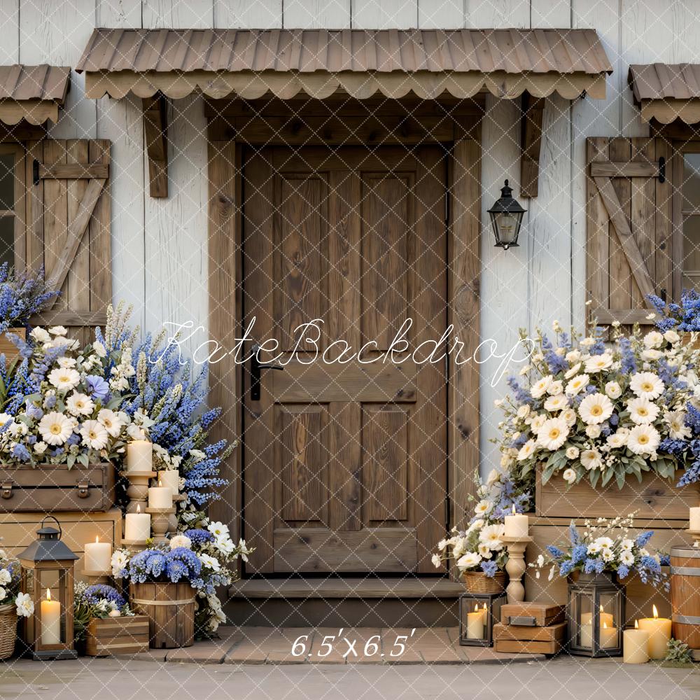 Kate Rustic Door Wooden Blue White Flowers Backdrop Designed by Mini MakeBelieve - Image 2