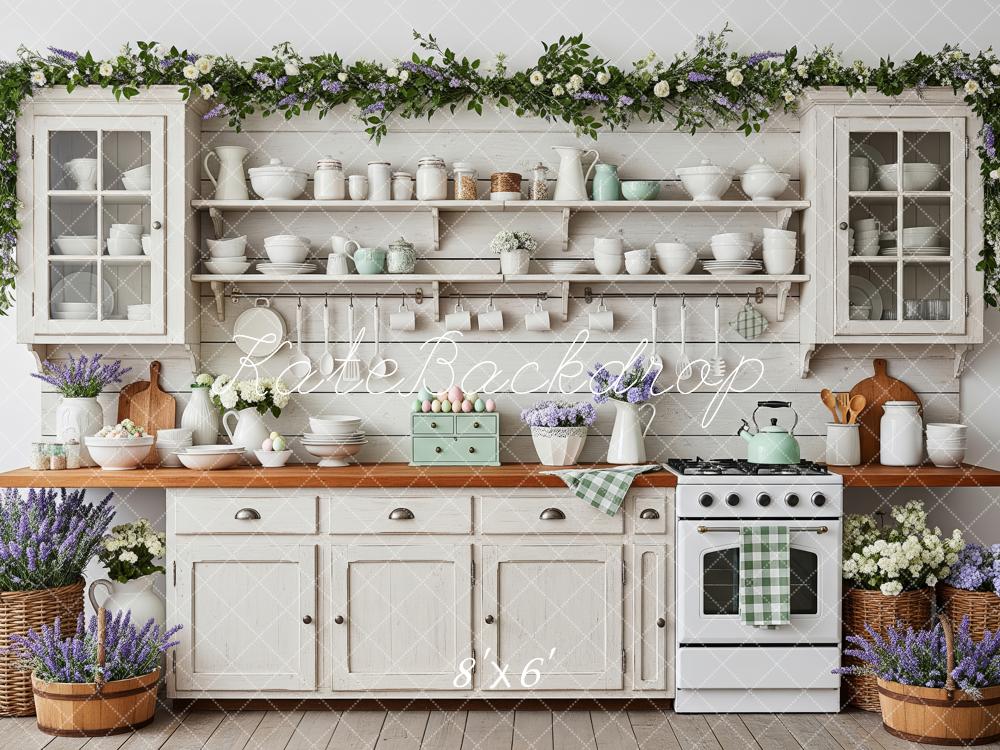 Kate Rustic Kitchen Floral Garland Fleece Backdrop Designed by Patty Robert