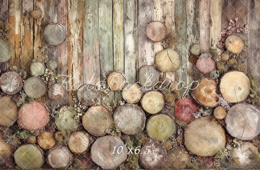 Kate Rustic Wood Planks Log Slices Fleece Backdrop Designed by Angela Marie Photography - Image 2