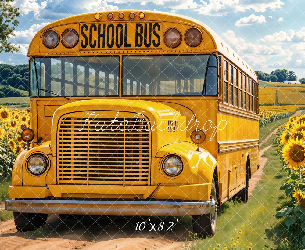 Kate School Bus Sunflower Field Backdrop Designed by Emetselch - Image 6