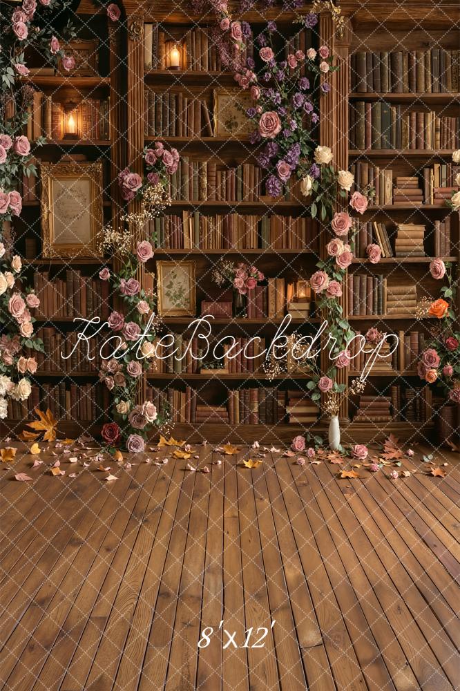 Kate School Library Bookshelf Floral Arch Wood Floor Backdrop Designed by Emetselch - Image 10