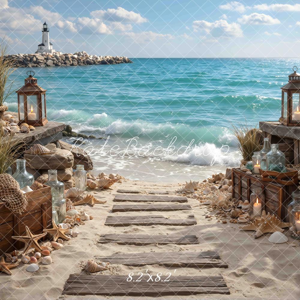 Kate Seaside Path Lanterns Shells Lighthouse Backdrop Designed by Mini MakeBelieve - Image 5