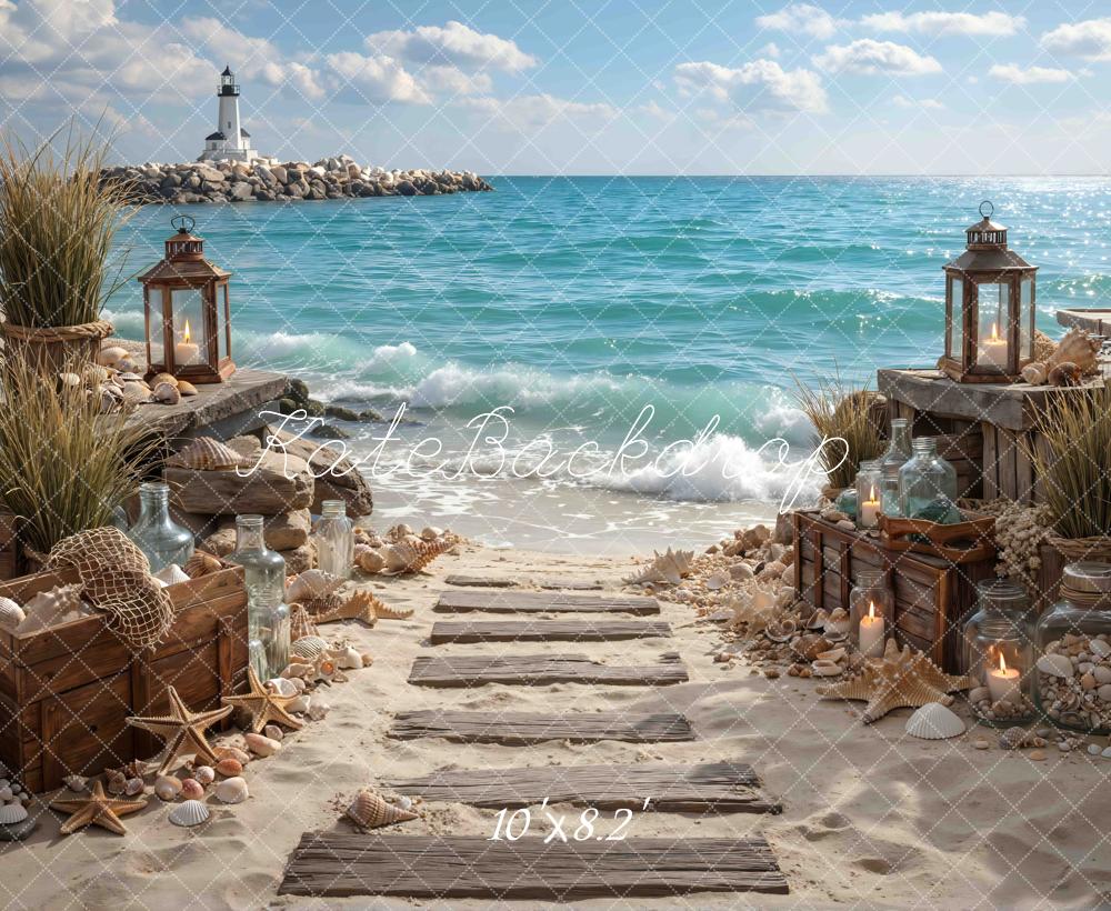 Kate Seaside Path Lanterns Shells Lighthouse Backdrop Designed by Mini MakeBelieve - Image 6