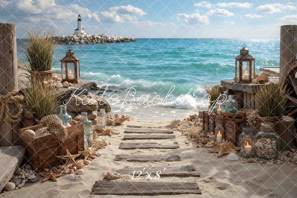 Kate Seaside Path Lanterns Shells Lighthouse Backdrop Designed by Mini MakeBelieve - Image 8