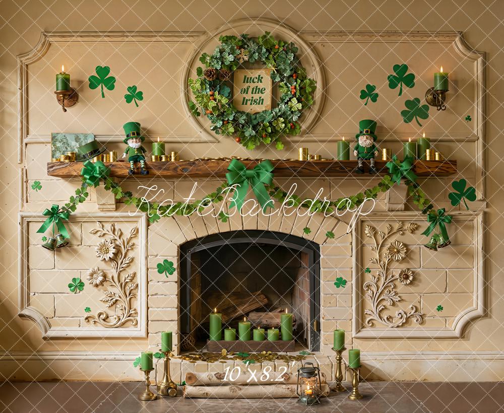 Kate Shamrock Fireplace Wreath Leprechaun Backdrop Designed by Emetselch - Image 6