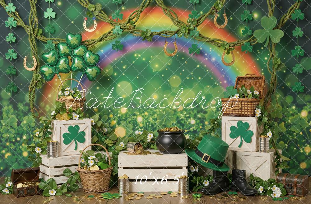 Kate Shamrock Rainbow Horseshoe Green Backdrop Designed by Emstselch - Image 4