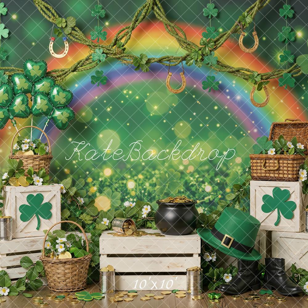 Kate Shamrock Rainbow Horseshoe Green Backdrop Designed by Emstselch - Image 7