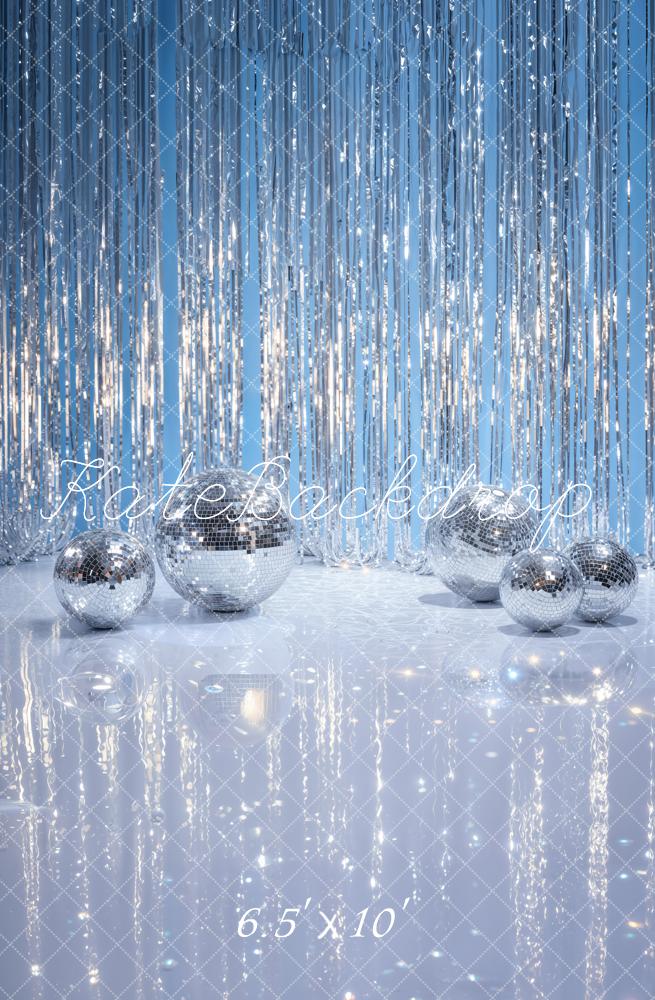 Kate Silver Tinsel Disco Balls Blue Fleece Backdrop Designed by Emetselch - Image 2