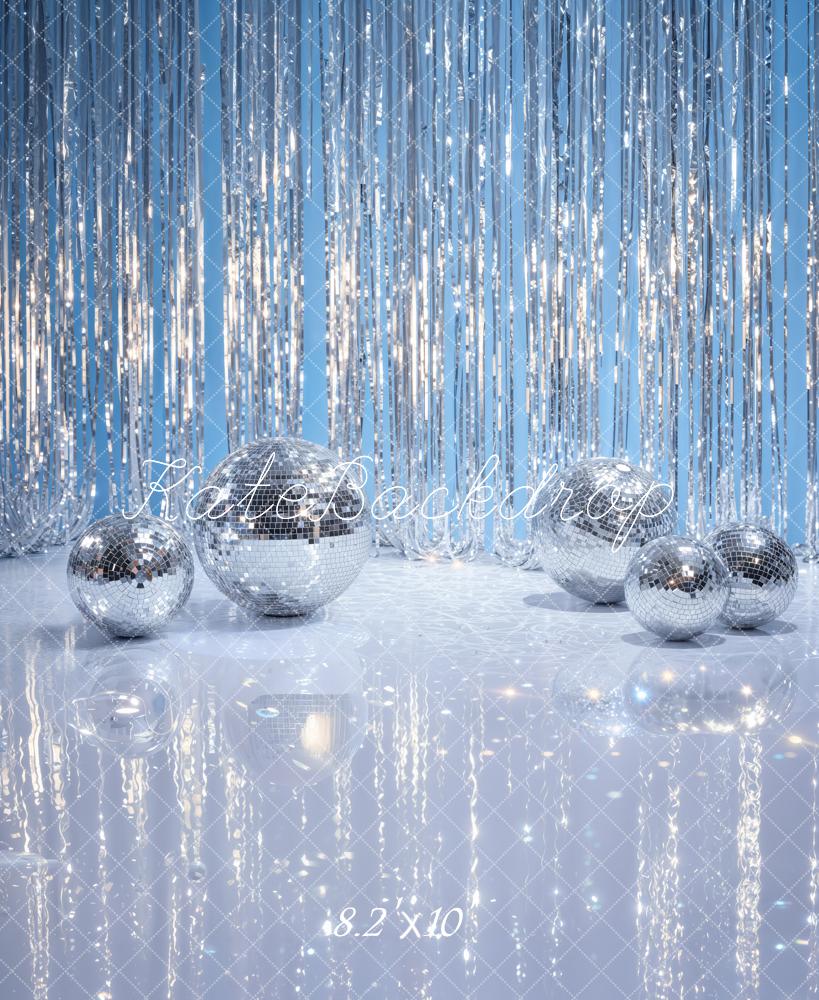 Kate Silver Tinsel Disco Balls Blue Fleece Backdrop Designed by Emetselch - Image 3