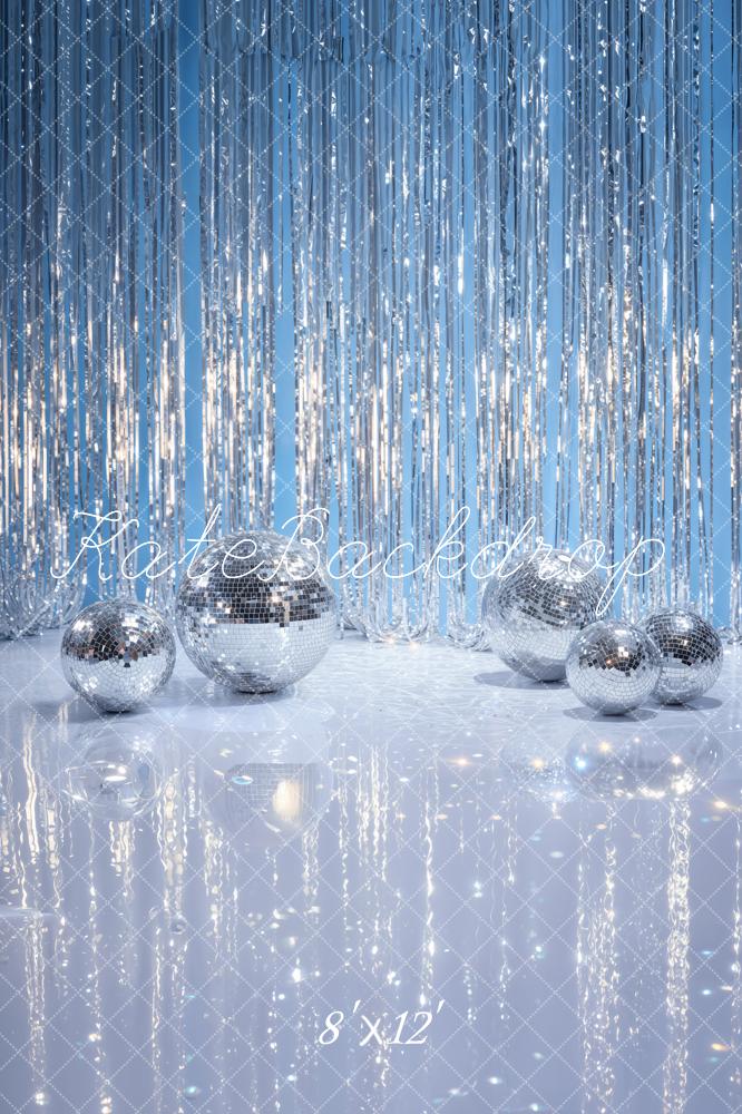 Kate Silver Tinsel Disco Balls Blue Fleece Backdrop Designed by Emetselch - Image 4