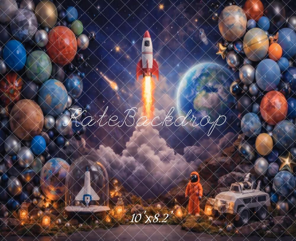 Kate Space Rocket Planets Balloons Fleece Backdrop Designed by Vertigo Productions - Image 3