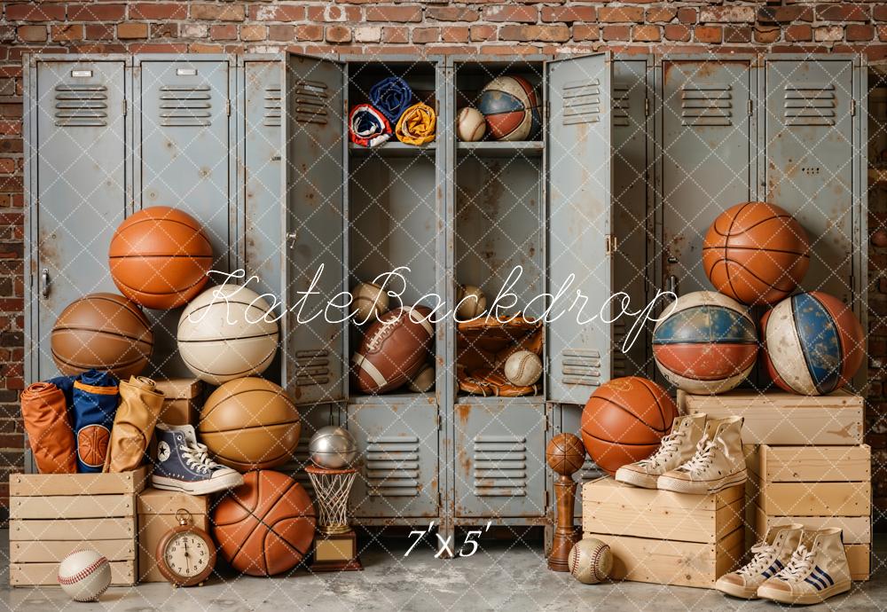 Kate Sports Lockers Basketballs Vintage Backdrop Designed by Emetselch