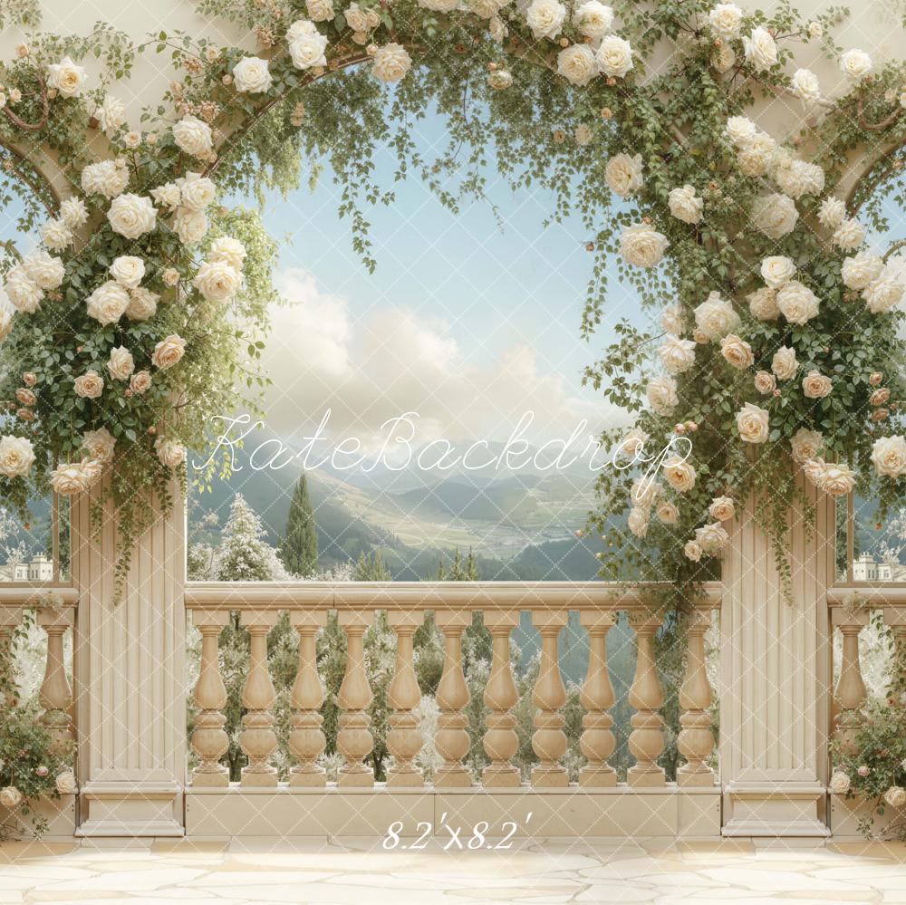 Kate Spring Balustrade Cream Roses Backdrop Designed by Emetselch - Image 5