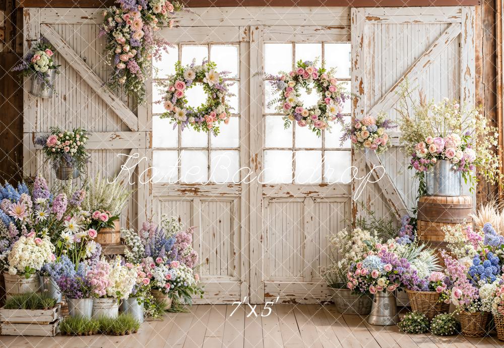 Kate Spring Barn Door Pastel Florals Backdrop Designed by Emetselch