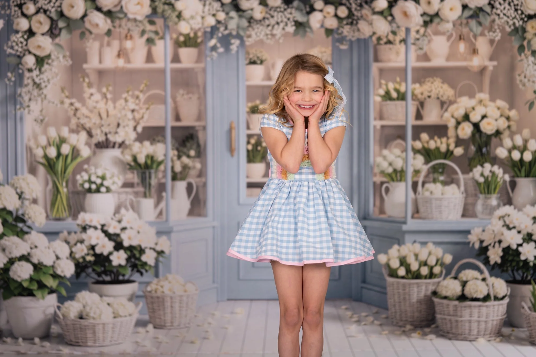 Kate Spring Blooms Garland Blue Shop Backdrop Designed by Emetselch